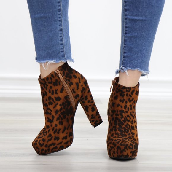 Platform Leopard Suede Ankle Heeled Booties - Picture 8 of 14